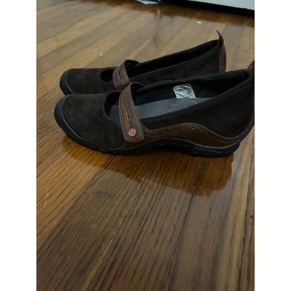 Merrill Plaza Bandeau Brown Leather + Suede Mary Jane Shoes Size 8 - Picture 5 of 8